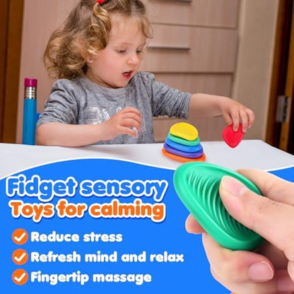 Fidget Toys Sensory Stone for Kids: 18 Pack Textured Soft Worry Stone for Autism Kids Calming - Fidget Stress Toys for Students Anxiety Relief - Small Prizes Fidget Toys(Patented Design)