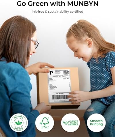 MUNBYN 4x6 Inch Direct Thermal Labels, 6000 Labels/12 Stacks(500 Pcs per Stack), Fanfold Shipping Label Paper for Thermal Printers, Permanent Adhesive Mailing Postage Labels for Shipping Packages