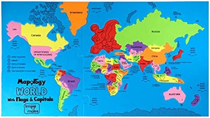Imagimake Mapology World Map Puzzle - Includes Country Flags & Capitals | Fun Jigsaw Puzzle Kids Ages 5-8 | Educational Toys for Ages 8-13 | Geography Gifts for Girls & Boys 5, 6, 7, 8, 9, 10, 11, 12