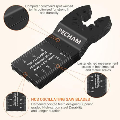 Oscillating Saw Blades, PECHAM 64PCS Professional Universal Titanium Multitool Blades for Wood Plastics Metal Quick Release Multi Tool Kits Fit Rockwell Ridgid Ryobi Milwaukee Chicago Craftsman
