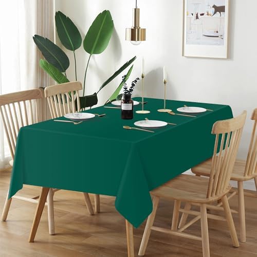 QIKSION 12 Pack Dark Green Plastic Tablecloths, Rectangular, 54 x 108 Inches, Fits 6 to 8 Foot Tables, Disposable, Perfect for Parties, Weddings, Birthdays, and More