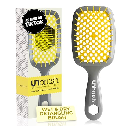 FHI Heat UNbrush Detangling Brush for Pain-Free Brushing on All Wet or Dry Hair Types — Durable DuoFlex Anti-Static Bristles, Lightweight Handle, Vented Hair Brush