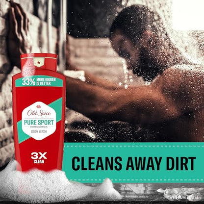 Old Spice Refreshing Body Wash for Men, High Endurance, 3X Defense, 24/7 Shower Fresh with Long Lasting Scent, Pure Sport Scent, 24 oz (Pack of 4)