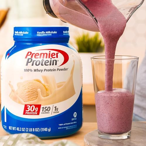 Premier Protein Protein Powder, 30g Protein, 1g Sugar, No Soy Ingredients, Gluten Free, Vanilla Milkshake, 29 Servings, 40.2oz