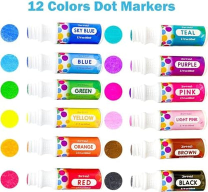 Jar Melo Washable Dot Markers for Toddlers 1-3, 12 Colors Dot Paints with 108 PDF & 20 Physical Activity Papers, Non-Toxic Bingo Daubers for Toddlers 2-4, Kids Arts and Crafts Supplies