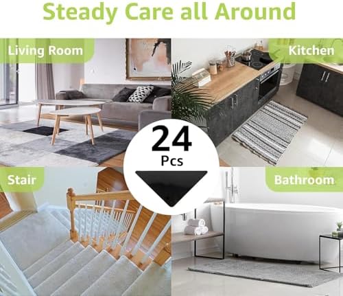 Rabenda 24 Pcs Grippers for Rugs, Non Slip Rug Pads for Hardwood Floors and Tiles, Reusable Rug Tape for Area Rugs, Dual Sided Adhesive Rug Pad Gripper Keep Corners Flat(Black)