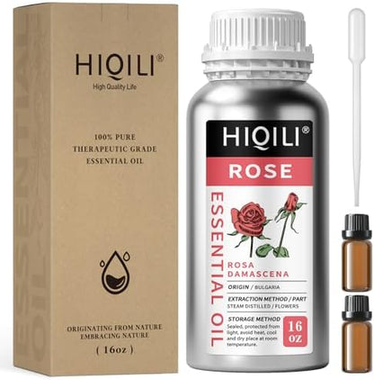HIQILI Rose Essential Oil for Diffuser, Soap, Perfume & Candle Making - 16 Fl Oz