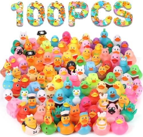 100 Pack Rubber Ducks in Bulk, Assorted Ducks for Jeeps Ducking, Mini Rubber Duckies for Baby Bath Toys, Kids Bath Pool Toys Birthday Gifts Party Favors