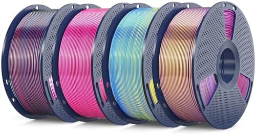 SUNLU 4KG Quadruple Color Silk Filament, Silk PLA 3D Printer Filament 1.75mm, Dimensional Accuracy +/- 0.02mm, 1KG Spool(2.2 lbs), 4 Pack, PLA Silk Quadruple Color