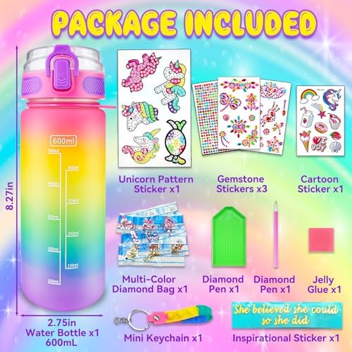 EDSPORTSHOUSE Decorate Your Own Water Bottle Kits for Girls Age 4-6-8-10,Unicorn Painting Crafts,Fun Arts and Crafts Gifts Toys for Girls Birthday Christmas(Unicorn)