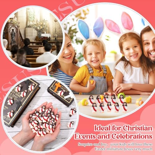 Bememo 100 Pcs Little Jesus Figures Jesus Loves You Original Design Rubber Pocket Toys Little Figures to Hide and Seek Sunday School Religious Party Share Gifts (Red)
