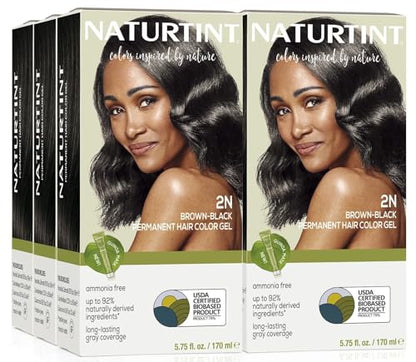Naturtint 2N Brown Black Permanent Hair Color (Pack of 6), Ammonia Free, Vegan, Cruelty Free, up to 100% Gray Coverage, Long Lasting Results (Packaging may vary)