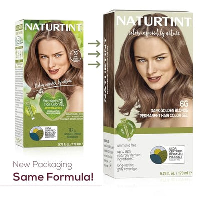 Naturtint 6G Dark Golden Blonde Permanent Hair Color (Pack of 6), Ammonia Free, Vegan, Cruelty Free, up to 100% Gray Coverage, Long Lasting Results (Packaging may vary)