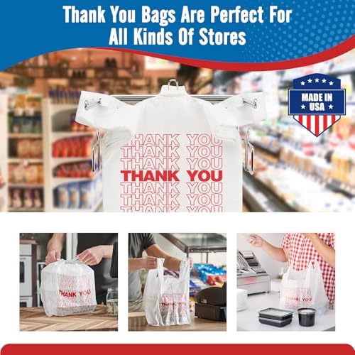 10000 Count (10K) - Thank You Plastic Bags (12" x 6.5" x 21") White, T-shirt, Grocery, Take Out, To Go, Retail Shopping Bags in Bulk