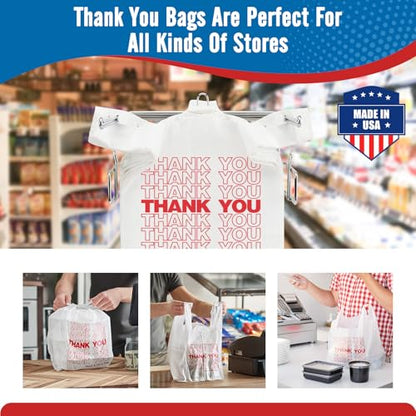 10000 Count (10K) - Thank You Plastic Bags (12" x 6.5" x 21") White, T-shirt, Grocery, Take Out, To Go, Retail Shopping Bags in Bulk