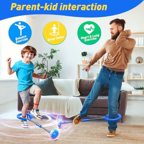 Skip Ball for Kids, Ankle Skip Ball Toy with Counter, Timer and Cal Calculator, Boys Birthday Gifts for Age 6 7 8 9 10+, Rechargeable Colorful Flash Wheel Skip Ball for Boys, Indoor Outdoor Toys