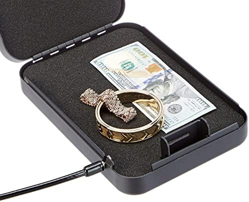 Amazon Basics Portable Security Case Lock Box Safe, Small Lock Box with Code, for College Dorm Room, Home, Combination Lock, Large, Black