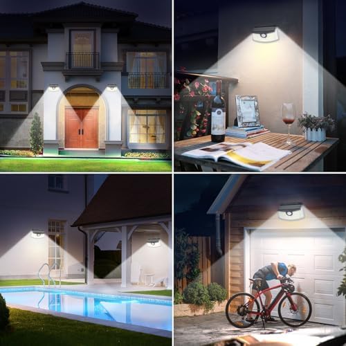 Aootek New Solar Motion Sensor Lights 120 LEDs with Lights Reflector,270° Wide Angle, IP65 Waterproof, Step Lights for Front Door, Yard, Garage, Deck (Front Button 4-Pack)