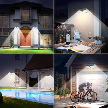 Aootek New Solar Motion Sensor Lights 120 LEDs with Lights Reflector,270° Wide Angle, IP65 Waterproof, Step Lights for Front Door, Yard, Garage, Deck (Front Button 4-Pack)