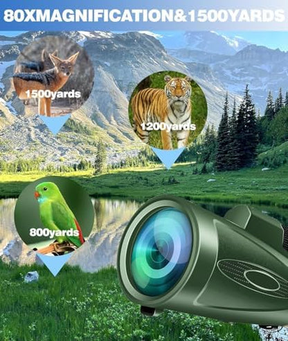 Monocular Telescope 80x100 HD Monoculars for Adults with Tripod & Phone Adapter Monoculars for Bird Watching Stargazing Camping Hiking Hunting Wildlife Travel-Green