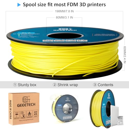 Geeetech Yellow PLA Filament 1.75mm, 3D Printer Filament Dimensional Accuracy +/- 0.03mm, Upgrade Tidy Winding Tangle-Free, 1kg Spool(2.2lbs) Fit Most FDM 3D Printers