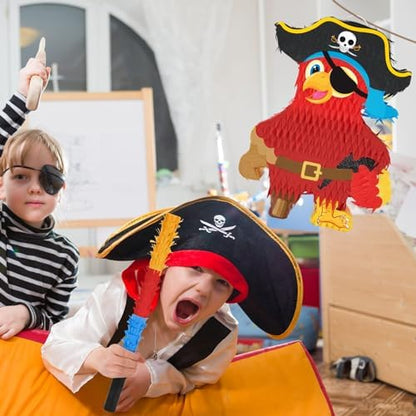 Wernnsai Pirate Piñata - Pirate Parrot Piñata with Blindfold and Bat for Boys' Birthday Party Adventure Theme Decorations