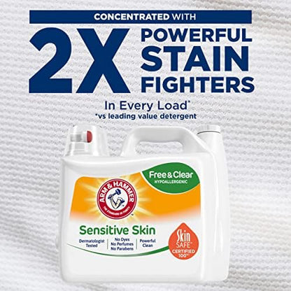 Arm & Hammer Sensitive Skin Free & Clear, 140 Loads Liquid Laundry Detergent, 140 Fl oz (Pack of 2)