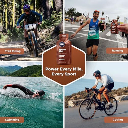 GU Energy Original Sports Nutrition Energy Gel, Vegan, Gluten-Free, Kosher, and Dairy-Free On-the-Go Energy for Any Workout, 24-Count, Chocolate Outrage