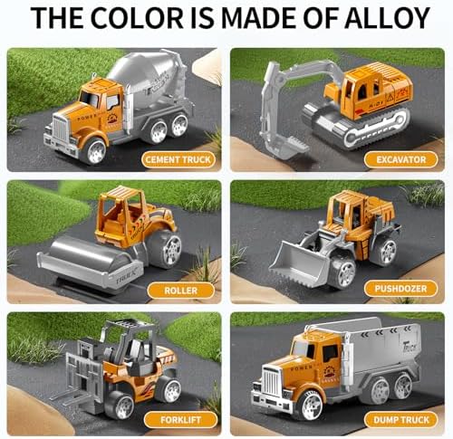 Toddler Boys Construction Truck Vehicle Toy Set with Play Mat, Die-Cast Toy Car Carrier Truck for Kids, Birthday Gifts Toys for 3-8 Year Old Boys