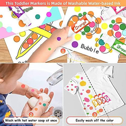 Soucolor 20-Pack 10 Colors Washable Bingo Paint Daubers Markers for Toddlers Kids Preschool, Dot Markers Set with 48 Pages Tearable Activity Book for Toddler Arts and Crafts Kits Supplies