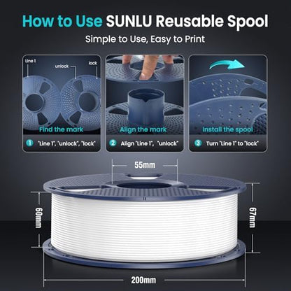 SUNLU 10kg PLA 3D Printer Filament Bundle Multicolor, Neatly Wound PLA Filament 1.75mm ±0.02mm, 1kg per Spool, 10 Pack, Black+Bone White+Grey+Brown+Wood+Beige+Olive Green+Cyan+Magenta+Clear