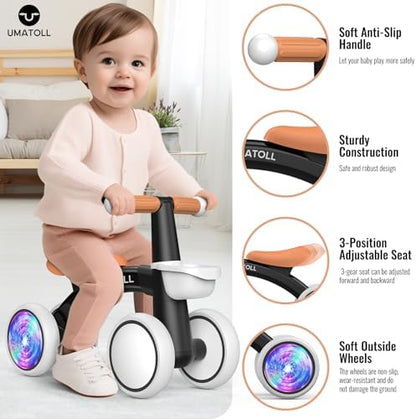 Umatoll Colorful Lighting Baby Balance Bike Toys for 1 Year Old Boys Gifts, Adjustable Seat Baby Walker, One Year Old Boy Birthday Gifts, 12-24 Months Toddler First Ride on Toys