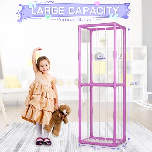 Trycooling Stuffed Animal Storage Zoo Stuffed Animal Holder Space Save Vertical Stuffed Animals Storage PVC with Elastic Band and Net for Playroom Birthday Gift for Bedroom Nursery (Purple 1)