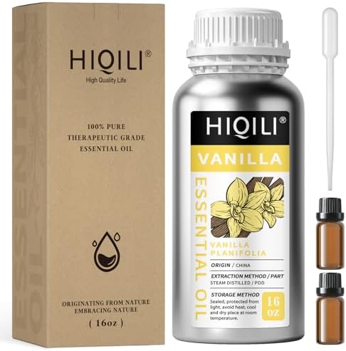 HIQILI 16 Ounces Vanilla Essential Oil, Strong Fragrance for Body Lotion, Candle Making, Soap, Aromatherapy -16 Fl Oz