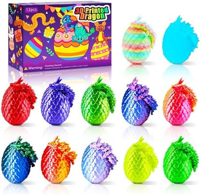 12PCS 3D Dragon Eggs with Dragon Inside, Easter Basket Stuffers Mini Easter Egg Set Articulated Unique Easter Basket Essentials for Adults Kids