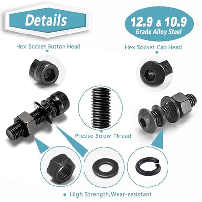 Kadrick Metric Screws Assortment,2240 Pcs M3 Screws Nuts Washers Assortment M3x4MM-35MM, Hex Socket Button & Cap Head M3 Machine Bolts Kit, 12.9 & 10.9 Grade Black Alloy Steel for 3D Printing