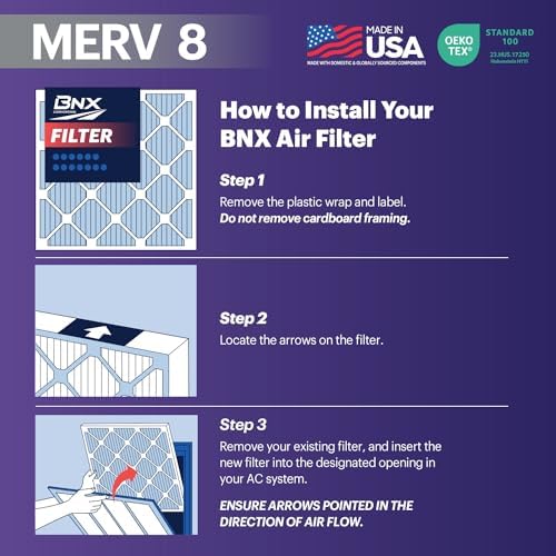BNX TruFilter 16x24x1 Air Filter MERV 8 (6-Pack) - MADE IN USA – Dust & Pet Defense Pleated Air Conditioner HVAC AC Furnace Filters for Dust, Pet, Mold, Pollen MPR 600 – 700 & FPR 5