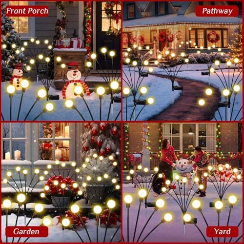 Solar Garden Lights Outdoor, 4 Pack Firefly Swaying Lights, Waterproof Garden Decor for Yard Patio Pathway Lawn, Gardening Gifts for Women Christmas Decoration