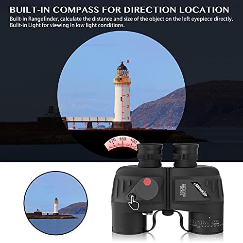 Aomekie 10x50 Binoculars for Adults Marine Military Binoculars Waterproof with Rangefinder Compass BAK4 Prism FMC Lens for Birdwatching Hunting Boating (10X50 Black)