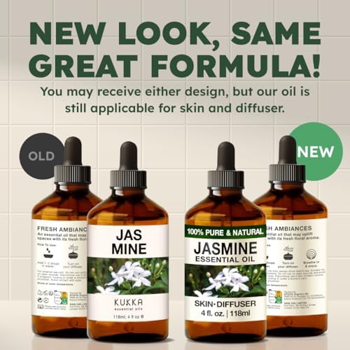 Kukka Jasmine Essential Oil for Diffuser - 4 Fl Oz - 100% Pure Natural Jasmine Oil for Skin, Hair & Soap Making Scents - A Great Relaxing Floral Addition for Hair Care & Perfume