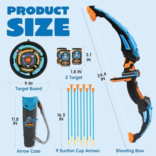 JOYIN LED Bow and Arrow for Kids, Light Up Archery Toy Play Set with Suction Cups Arrows, Targets & Arrow Case, Indoor and Outdoor Hunting Play Gift Toys for Boys Girls 6-12