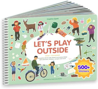 Sticker Book for Kids 2-4, 500+ Kids Stickers, Let's Play Outside by Cupkin 12 Coloring Pages 12 Side by Side Scenes, Fun Toddler Travel Activity Coloring and Sticker Books for Ages 4-8 + 8-10