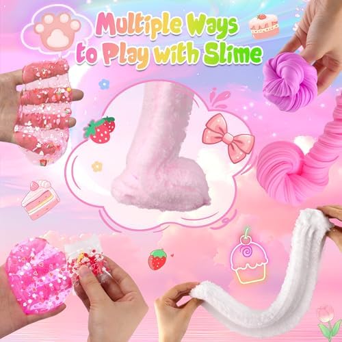 6 Pack Slimes, Pink Slime Kids, Cloud Slime kit for Girls Ages 8-12, Toys for Girls and Boys, for Kids Slime Set Party kit Goodie Bag Stuffers, 4 5 6 7 8 9 10 Year Old Girl Birthday Gift Cute Stuff