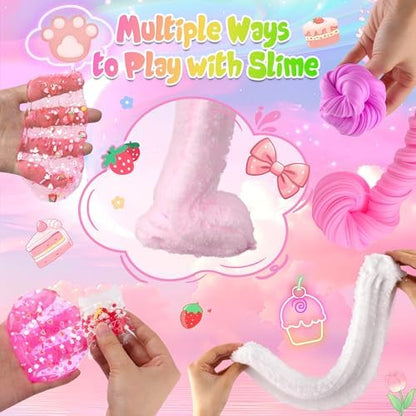 6 Pack Slimes, Pink Slime Kids, Cloud Slime kit for Girls Ages 8-12, Toys for Girls and Boys, for Kids Slime Set Party kit Goodie Bag Stuffers, 4 5 6 7 8 9 10 Year Old Girl Birthday Gift Cute Stuff