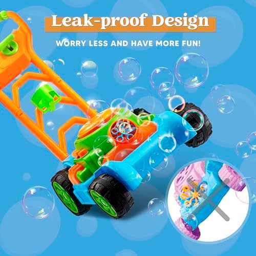 SLOOSH Bubble Lawn Mower Toddler Toys - Pretend Play Bubble Blower Machine Gardening Toy Leak-Proof for Indoor Outdoor Use, Push Toys Preschool Baby Boys Kids Halloween Birthday Gifts (Blue)