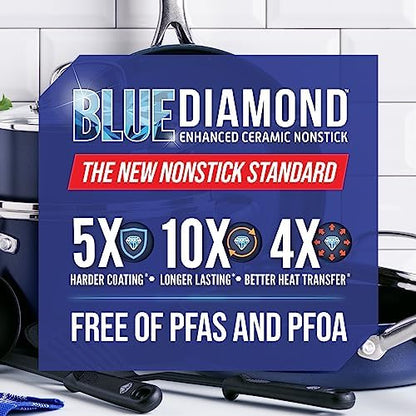 Blue Diamond 8" Nonstick Frying Pan Skillet, Diamond Infused PFAS & PTFE-Free Ceramic Pot, Dishwasher & Oven Safe, Stay Cool Handle, Durable Non Toxic Metal Utensil Safe, Egg & Omelet Pan, Blue