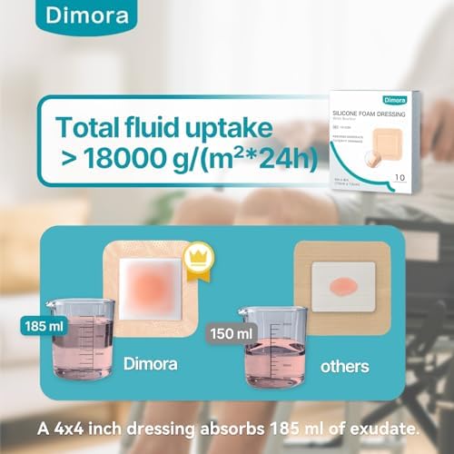 Dimora Silicone Foam Dressing with Border Adhesive 4"x4" Wound Dressing First Aid Bandage for Wound Care 10 Pack