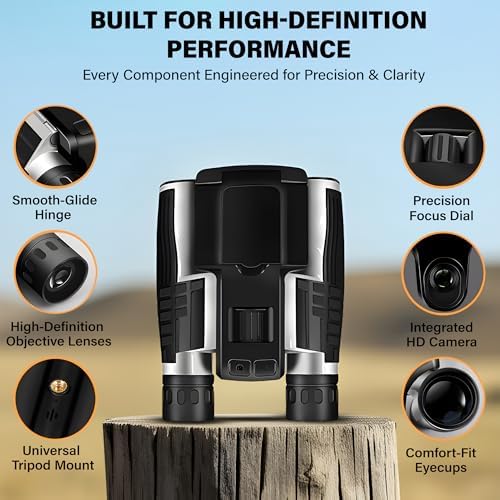 Binoculars with Camera Built in – Digital 12x32 HD Binocular Camera, Tripod Included - 48MP Photos, 2.5K Video, 8X Zoom, with 32GB Memory Card