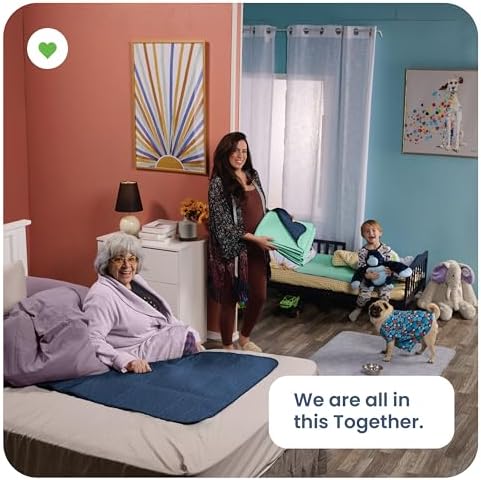 IMPROVIA® Washable Underpads 34" x 36" Pack of 4 Heavy Absorbency Reusable Bedwetting Incontinence Pads for Adults, Kids, & Pets - Waterproof Protective Pad for Bed, Couch, Sofa, Floor (Navy & Green)