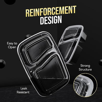Glotoch 50 Pack 32oz 2 Compartment Meal Prep Container Microwave Safe, Food Prep Containers With Lids For Lunch/Deli/Takeout/Leftover, BPA-Free Freezer & Dishwasher Safe, Black